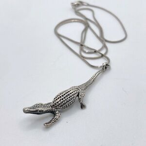 VTG Articulated Alligator Croc Gator Pendant w Sterling Silver Snake Chain 18”